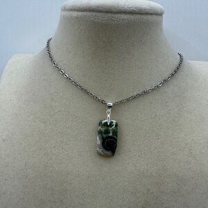 Small Rectangular Ocean Jasper Pendant Necklace on 18” Stainless Steel Chain